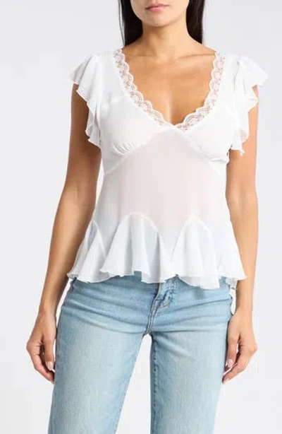 Vigoss Ruffle Sleeve Peplum Top In White