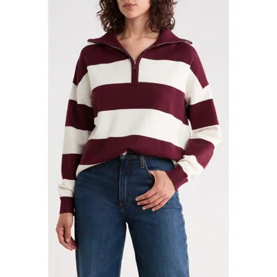 Vigoss Rugby Stripe Quarter Zip Sweater In Aubergine