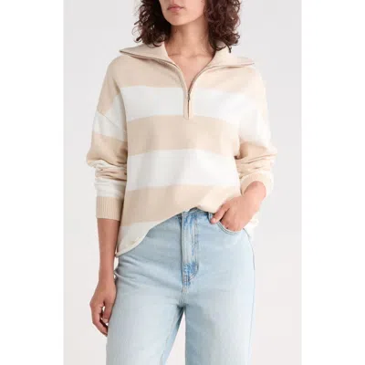 Vigoss Rugby Stripe Quarter Zip Sweater In White