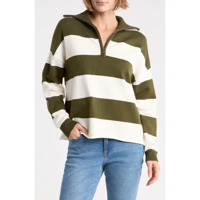 Vigoss Rugby Stripe Quarter Zip Sweater In Green