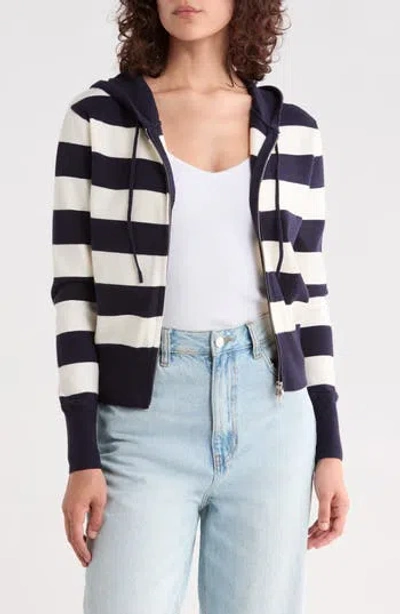Vigoss Rugby Stripe Zip-up Hoodie In Navy/ Creme