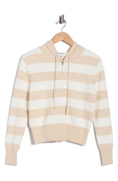 Vigoss Rugby Stripe Zip-up Hoodie In Oatmeal/ Creme