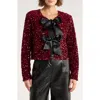 Vigoss Satin Bow Sequin Jacket In Burgundy
