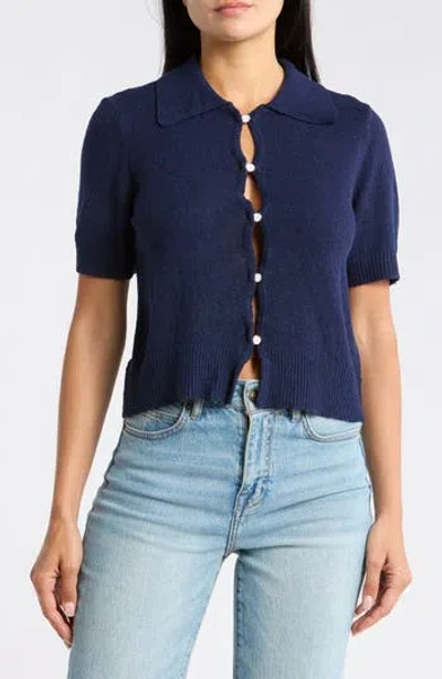 Vigoss Slub Collared Sweater In Blue