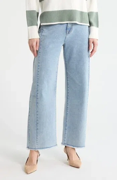 Vigoss Stella Frayed High Waist Ankle Barrel Jeans In Blue