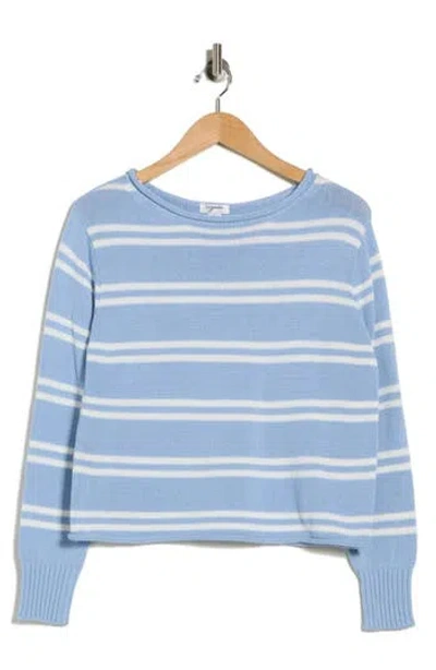 Vigoss Stripe Boat Neck Crop Sweater In Blue