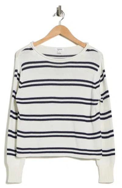 Vigoss Stripe Boat Neck Crop Sweater In Gray
