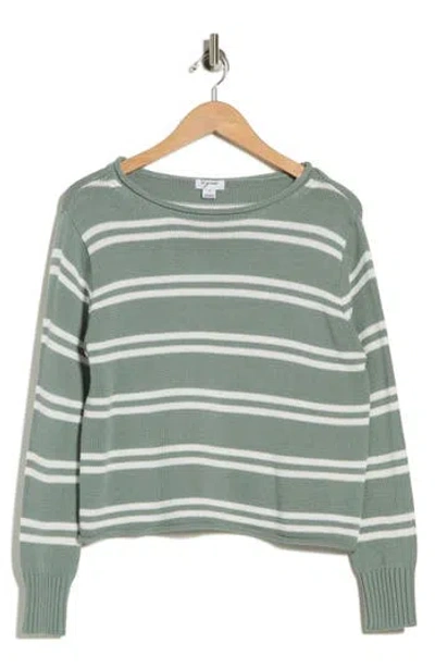 Vigoss Stripe Boat Neck Crop Sweater In Green