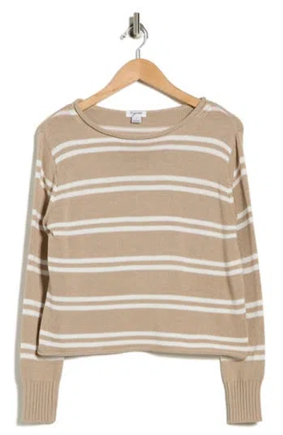 Vigoss Stripe Boat Neck Crop Sweater In Brown