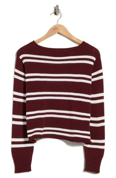 Vigoss Stripe Boat Neck Crop Sweater In Brown