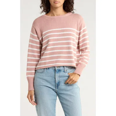 Vigoss Stripe Boxy Crop Cotton Blend Sweater In Pink