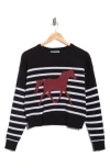 Vigoss Stripe Horse Icon Crop Sweater In Black
