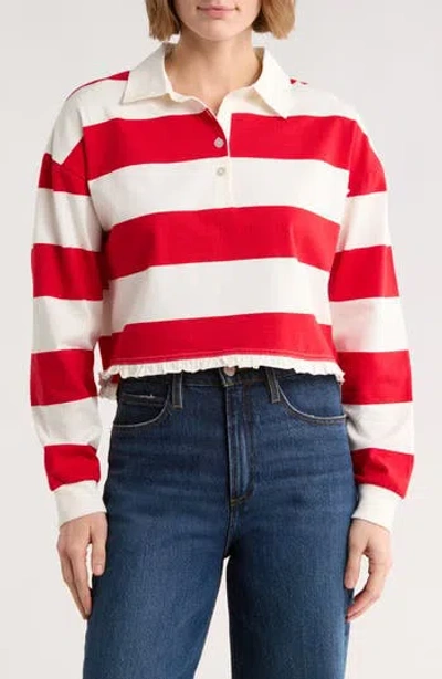 Vigoss Stripe Long Sleeve Cotton Polo In Red