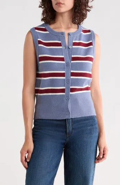 Vigoss Striped Button Cardigan Vest In Blue