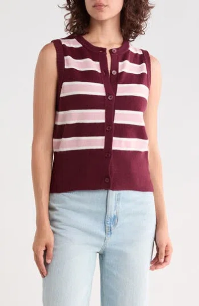 Vigoss Striped Button Cardigan Vest In Burgundy