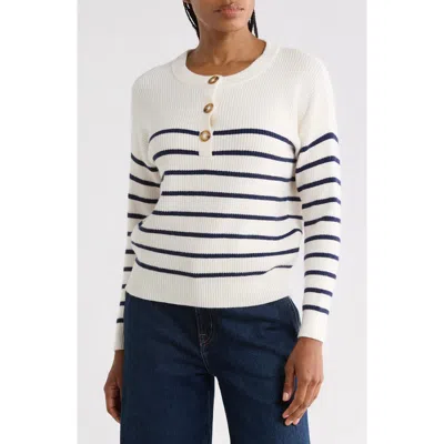 Vigoss Striped Button Up Sweater In Cream/ Navy