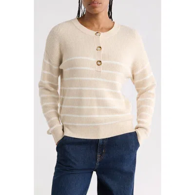 Vigoss Striped Button Up Sweater In Oatmeal Combo