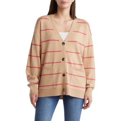Vigoss Striped Cardigan In Oatmeal/pink