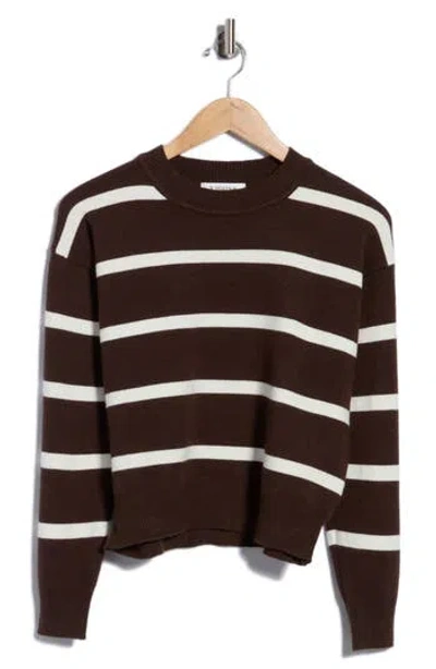 Vigoss Striped Crewneck Pullover Sweater In Brown