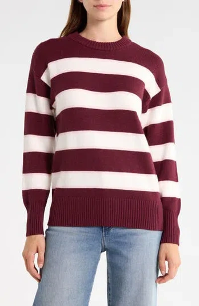Vigoss Striped Crewneck Sweater In Burgundy