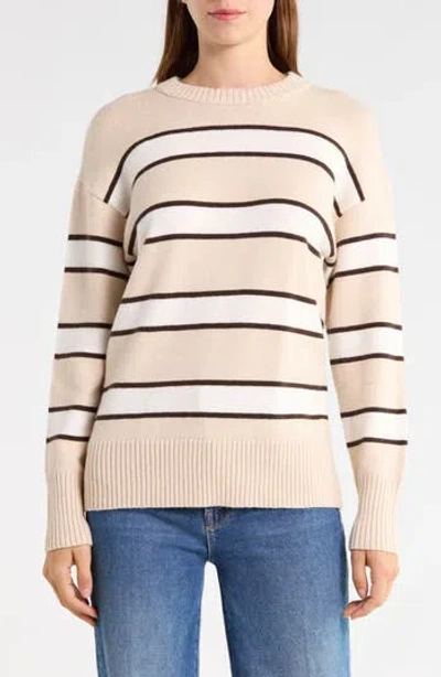 Vigoss Striped Crewneck Sweater In Neutral