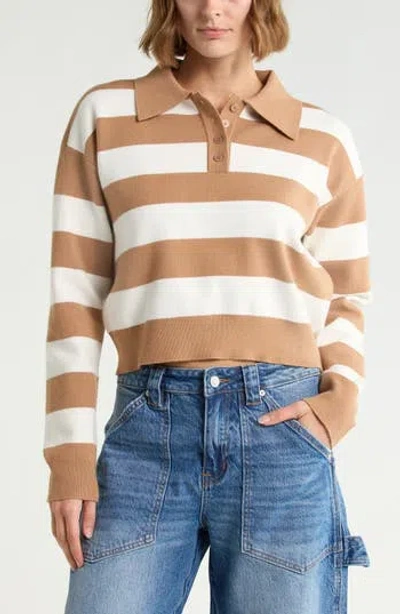 Vigoss Striped Polo Sweater In Camel/ Crme