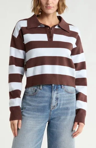 Vigoss Striped Polo Sweater In Chocolate/ Baby Blue