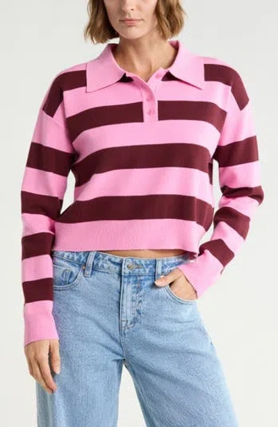 Vigoss Striped Polo Sweater In Pink/ Red