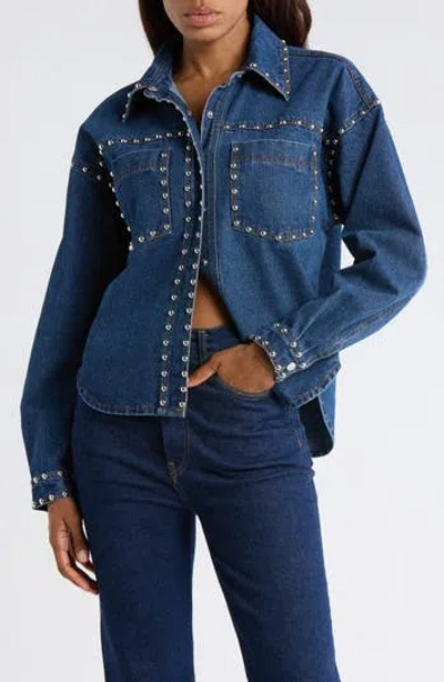 Vigoss Studded Denim Shacket In Blue