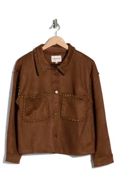 Vigoss Studded Faux Suede Shacket In Brown