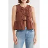 Vigoss Tie Front Peplum Top In Brown