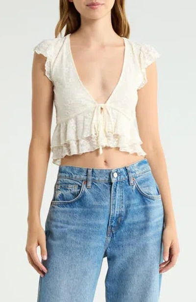 Vigoss Tiered Lace Tie Front Top In White