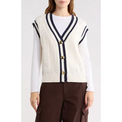 Vigoss Tipped Cable Knit Sweater Vest In White