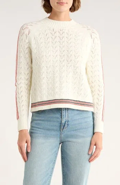 Vigoss Tipped Cricket Cable Sweater In White