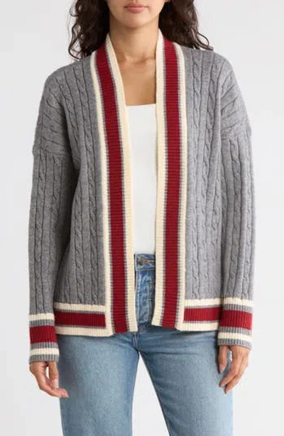 Vigoss Tipped Open Front Cable Cardigan In Gray