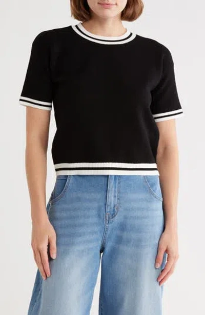 Vigoss Tipped Short Sleeve Sweater In Multi