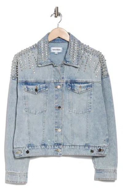 Vigoss Top Crystal Embellishment Denim Jacket In Light Wash