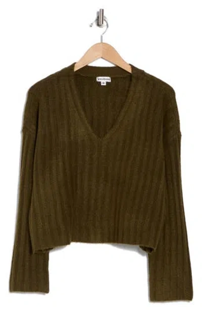 Vigoss V-neck Mossy Ribbed Sweater In Olive