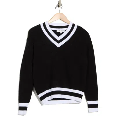 Vigoss Varsity Stripe V-neck Sweater In Black