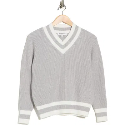 Vigoss Varsity Stripe V-neck Sweater In Gray