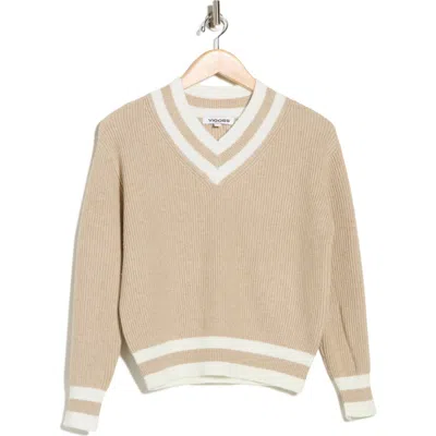 Vigoss Varsity Stripe V-neck Sweater In Gray