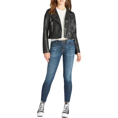 Vigoss Womens Faux Leather Cropped Motorcycle Jacket In Black