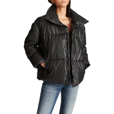 Vigoss Womens Faux Leather Winter Puffer Coat In Black