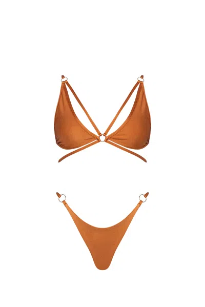 Viki Swim Women's Gold Dulce Bikini Thong In Bronze