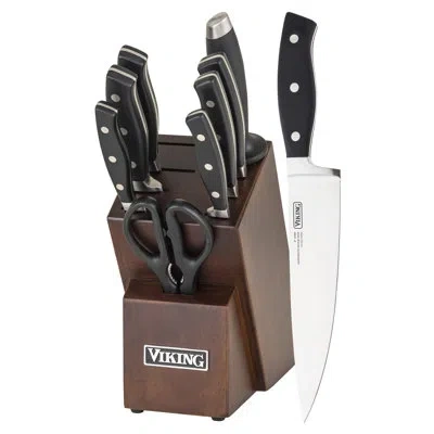 Viking 10pc True Forged X50crmov15 Stainless Steel Cutlery Set W/ Block In Black