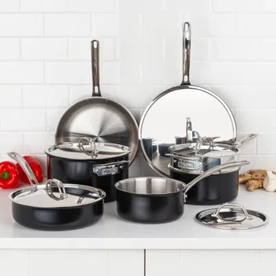 Viking 12pc Cast Black 3-ply Stainess Steel Cookware Set With Metal Lids In Stainless Steel;black