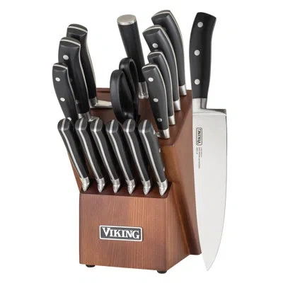 Viking 17-piece Cutlery Set With Light Walnut Color Block In Black