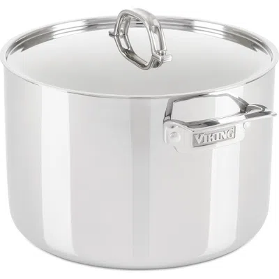 Viking 3-ply 12 Quart Mirror Finish Stainless Steel Stock Pot With Metal Lid In Silver