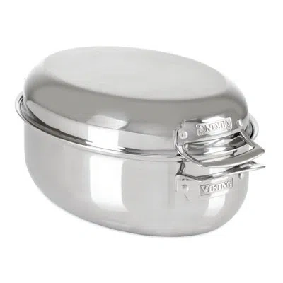 Viking 3-ply Oval Roaster 8.5 Qt With Metal Induction Lid And Rack In Stainless Steel