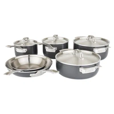 Viking 5-ply 10-piece Hard Anodized And Stainless Steel Cookware Set In Dark Grey